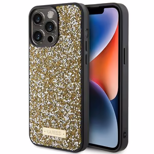 Guess Rhinestone Metal Logo ümbris jaoks iPhone 15 Pro - kollane