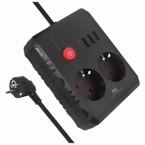 Maclean power strip, extender 2 sockets + 3xUSB, 110-240V AC 50/60Hz, 2.1A max 2500W, 1.5m, black, MCE387 B