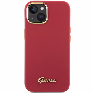 Guess Silicone Script Metal Logo & Frame ümbris jaoks iPhone 15 - punane