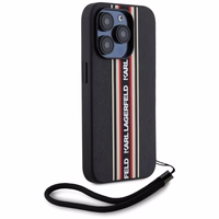 Karl Lagerfeld Saffiano Athleisure Stripes Cord iPhone 15 Pro Max Ümbris - Punane