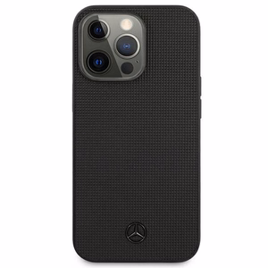 Mercedes nahast metallist logoga ümbris iPhone 13 Pro / iPhone 13 jaoks - must