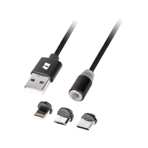 Magnetiline 3-in-1 USB-kaabel, micro-USB, USB-C ja Lightning, 100 cm, must
