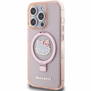 Hello Kitty Ring Stand Glitter Electrop Logo MagSafe Ümbris jaoks iPhone 15 Pro - Roosa