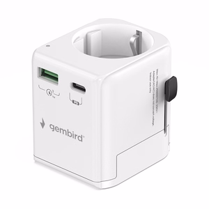 Gembird TPA-EU1A1C20-01-W Grounded universal travel power adapter, 20 W, valge