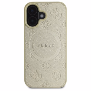 Guess Saffiano Peony Classic Logo MagSafe ümbris jaoks iPhone 16 - kuldne