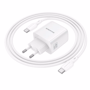 Borofone BN33 Fuente GaN USB-C võrgulaadija QC3.0 PD 40W USB-C kaabliga valge