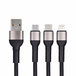 Kaabel 3in1 USB A to Lightning / Micro USB / USB C sinine Star 2,4A with braid 1,2 m TFK-DC-010 must