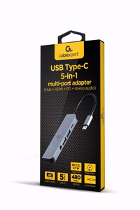 Gembird A-CM-COMBO5-02 sülearvuti dokk/pordikordisti juhtmega USB 3.2 Gen 1 (3.1 Gen 1) Type-C hõbedane