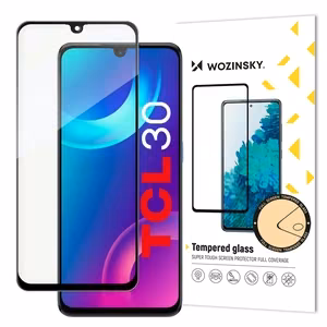 Сверхпрочное закаленное стекло Wozinsky Full Glue на весь экран для TCL 30, совместимо с чехлом, с черной рамкой