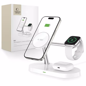 Tech-Protect A12 3in1 MagSafe Induktiivne Laadija jaoks Smartphone/Kõrvaklapid/Smartwatch - valge