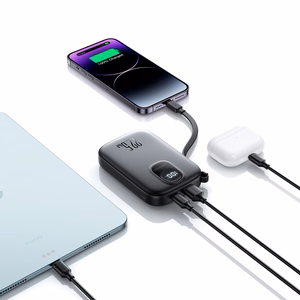 Joyroom JR-PBF18 22.5W 10000mAh Powerbank koos sisseehitatud Lightning kaabliga + USB-C kaabel 0.25 cm - Must