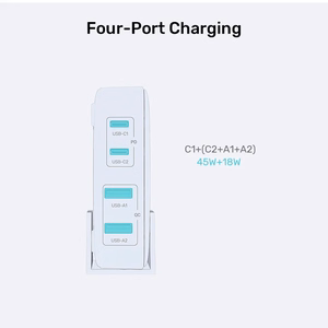 GaN võrgulaadija - Unitek P1228AWH01-EU | 70W 2x USB-C 2x USB-A
