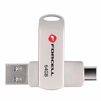 Pendrive 64GB USB 3.2 Gen 1 (USB A / USB C) Forcell F-Data Metal Duo hõbedane