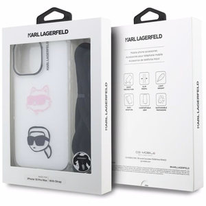 Karl Lagerfeld IML Crossbody Karl&Choupette Head Ümbris for iPhone 16 Pro Max - valge