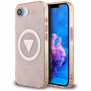 Guess IML Metal Glitter 4G Circle Triangle MagSafe ümbris jaoks iPhone 16e - roosa