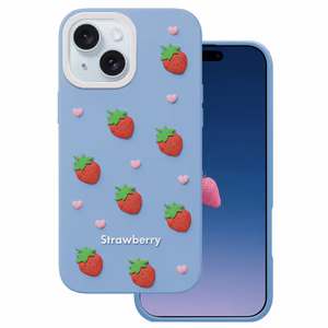 Клубничный чехол для iPhone 13 / 14 / 15 6,1" синий