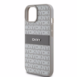 DKNY Leather Mono Stripe & Metal Logo ümbris jaoks iPhone 15 Plus / 14 Plus - beige