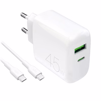 Puro Daily Prolite 45W USB-C USB-A Power Delivery Laadija koos USB-C Kaabel - valge