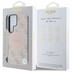 Guess 4G Round Patch Classic Logo MagSafe Ümbris jaoks Samsung Galaxy S25 Ultra roosa