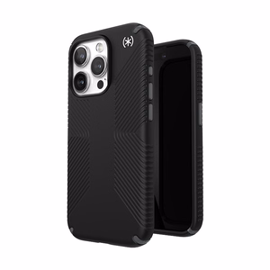 Speck Presidio2 Grip MagSafe ümbris seadmele iPhone 15 Pro, must kiltkivihallide detailidega