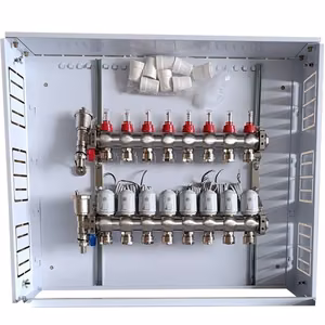 Heating Manifold 8 Loops koos Thermal Actuators NC AC230V ja Flow Meters