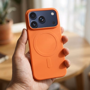 Silikoonist Mag Cover ümbris mudelile iPhone 17 Pro / 18 Pro, MagSafe'iga ühilduv suure kaameraavaga – oranž