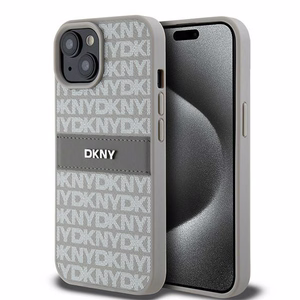 DKNY Leather Mono Stripe & Metal Logo ümbris jaoks iPhone 15 Plus / 14 Plus - beige