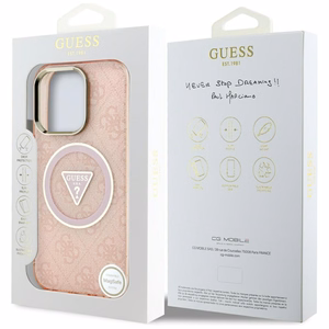 Guess IML Metal Glitter 4G Circle Triangle MagSafe Ümbris jaoks iPhone 16 Pro Max - Roosa