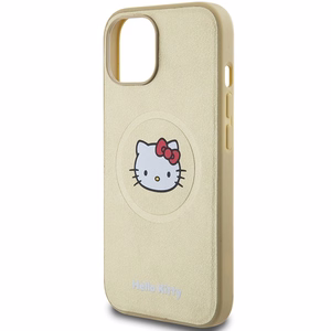 Hello Kitty Leather Kitty Head MagSafe ümbris jaoks iPhone 15 - kuldne