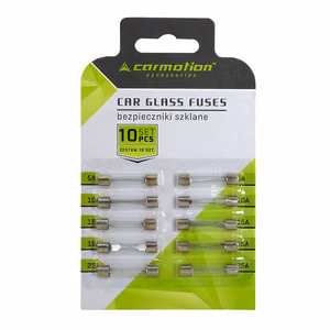 Set of 30mm glass fuses: 5A, 10A, 15A, 25A, pack of 10 pcs.
