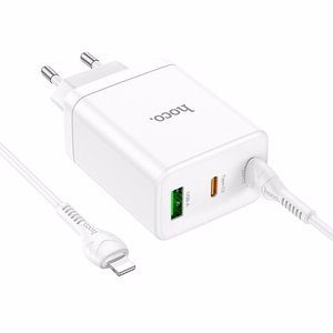Phone charger Hoco 2 x USB C + USB A QC3.0 PD 3A 35W + cable USB C to Lightning N33 white