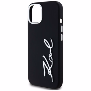Karl Lagerfeld Silicone Metal Script Logo iPhone 15 Ümbris - Must