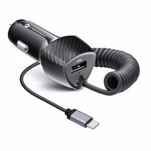Car charger Forcell F-Energy Carbon USB A QC3.0 PD 3A 38W with cable USB C CC50-1AC black