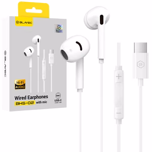 Blavec BHS-02 USB-C Earbuds with Microphone and DAC (BHS02-W), White