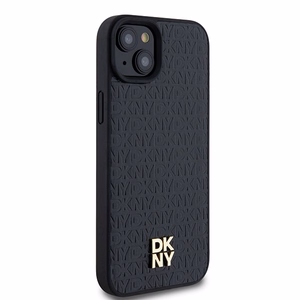 DKNY Leather Monogram Pattern Metal Logo MagSafe Ümbris jaoks iPhone 15 Plus / 14 Plus - Must