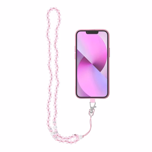 CRYSTAL DIAMOND Phone lanyard, Phone pendant / cord length 74cm (37cm in the loop) / on neck - lite roosa
