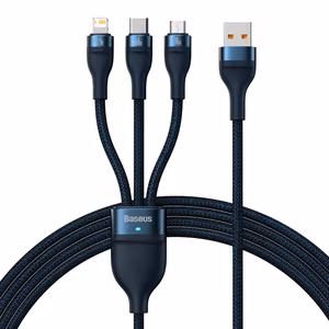 Baseus Kaabel Flash Series II 3 in 1 - USB to Type C, Lightning, Micro USB - 66W 6A 1,2 metres (CASS040003) sinine