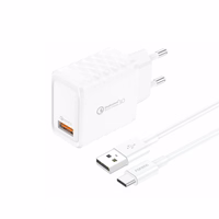 FONENG võrgulaadija EU54 18W 1xUSB QC3.0 + kaabel USB-C valge