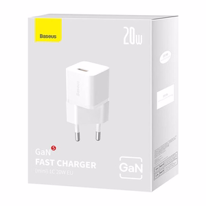 Мини сетевое зарядное устройство Baseus GaN5 20W (белое)