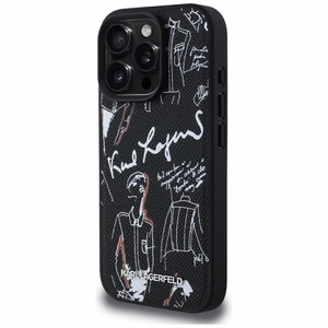 Чехол Karl Lagerfeld Grained Pattern & Logo MagSafe для iPhone 16 Pro чёрный