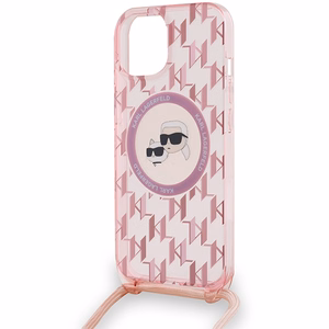 Karl Lagerfeld IML Crossbody Monogram Karl & Choupette Head MagSafe ümbris jaoks iPhone 15 / 14 / 13 - roosa