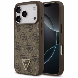 Guess Leather 4G Triangle Strass MagSafe ümbris iPhone 18 Pro / 17 Pro – pruun