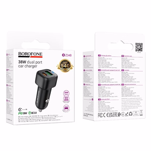 Borofone Автомобильное зарядное устройство BZ34B Cloud - USB + Type C - QC 3.0 PD 38W чёрное