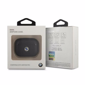 BMW ehtne nahast hõbedase logoga AirPods Pro ümbris - must