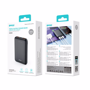 BWOO akupank P72 QC 22.5W PD 20W 5000 mAh, 2 x USB-A ja 1 x USB-C pordiga, must
