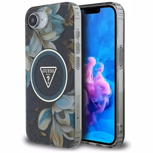 Guess IML Metal Glitter Flowers Triangle MagSafe ümbris jaoks iPhone 16e - must