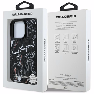 Karl Lagerfeld Grained Pattern & Logo MagSafe Ümbris for iPhone 16 Pro Max - must