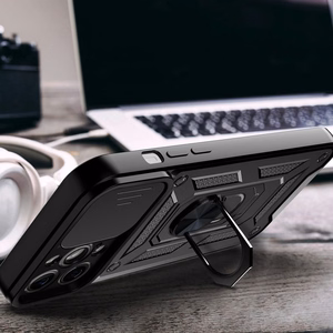 Hybrid Armor Camshield ümbris iPhone 13 Pro jaoks soomustatud ümbris koos kaamerakattega musta värvi