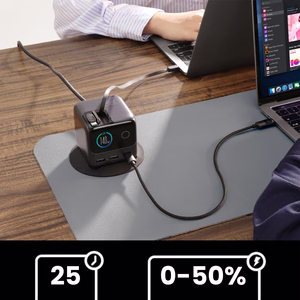 Joyroom Podix JR-TRD01 GaN 140W Desktop Laadija with 5 Ports and Dual Retractable Cables - Hall