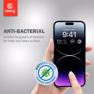 Crong Anti-Bacterial 3D Armor Glass 9H kogu ekraani kattev karastatud kaitseklaas iPhone 14 Pro Max jaoks koos paigaldusraamiga